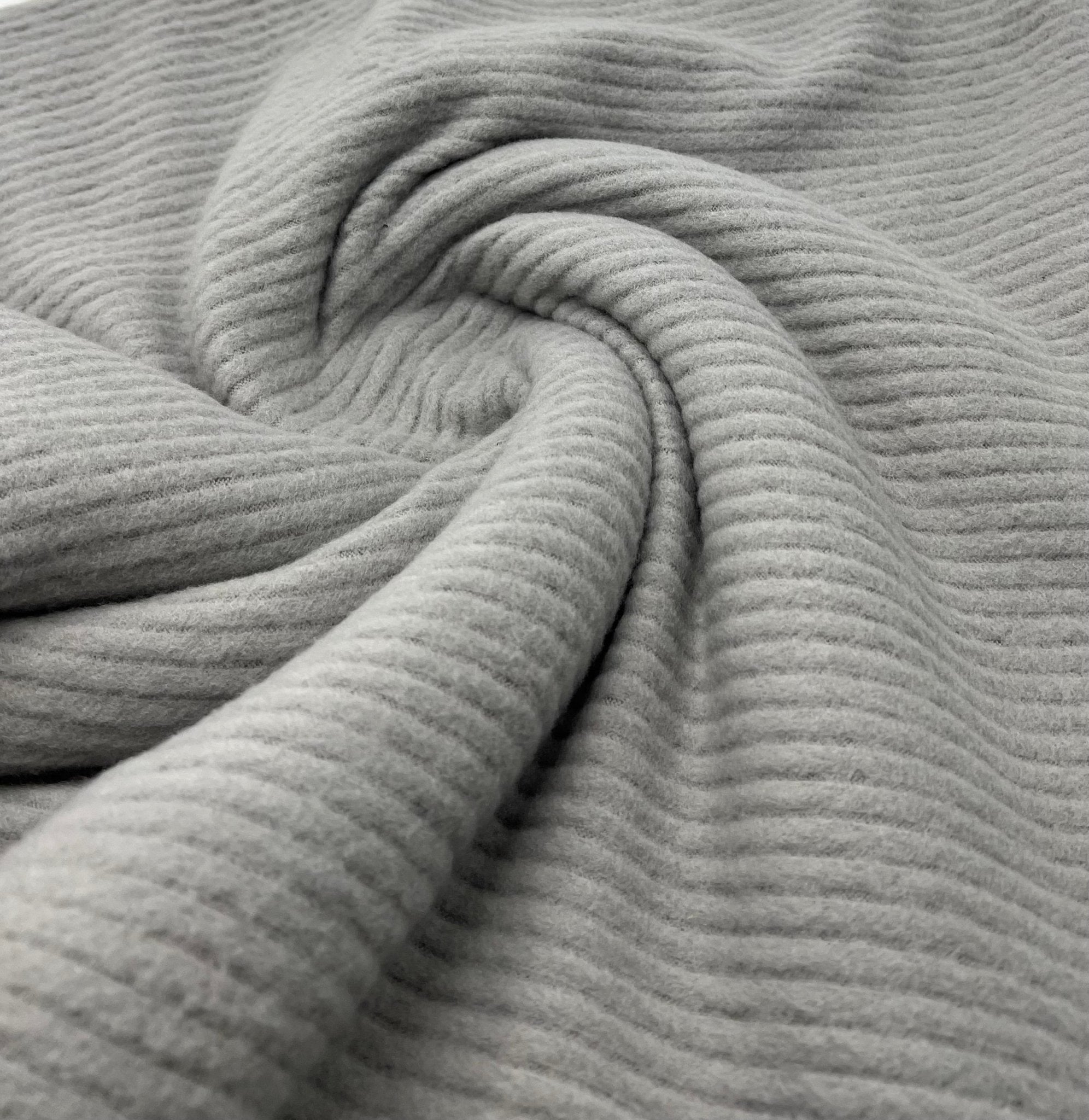 Light Grey Super Soft Brushed Cosy Wide Rib Stretch Fabric - T9 Fabrics
